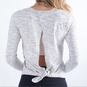 ZYIA Namaste Split Back Long Sleeve Activewear Shirt Gray White Large